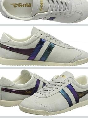 Gola Bullet Flash Light Gray Suede Sneakers with Iridescent Stripes